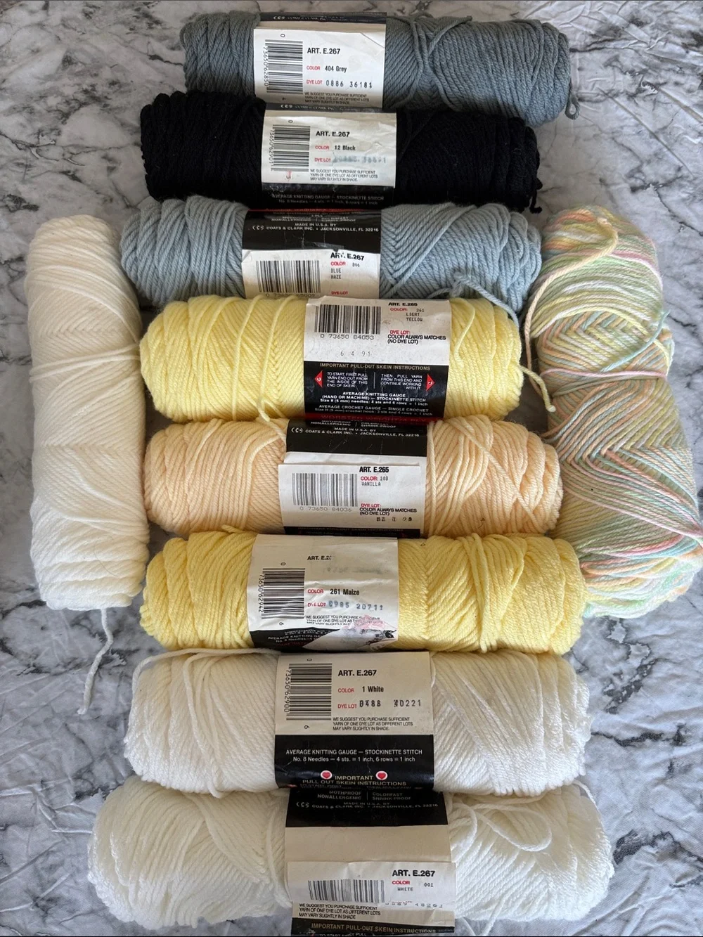 Red Heart Yarn Bundle-Yellows, Whites, Grays, Black, Multicolor. 10 Skein Bundle